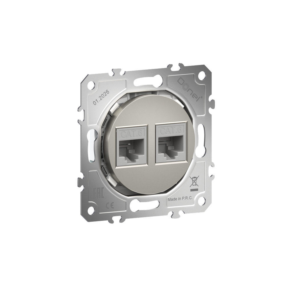 Розетка компьютерная RJ45 cat.6 на 2 порта,  цвет шампань,  серия D16,  Donel