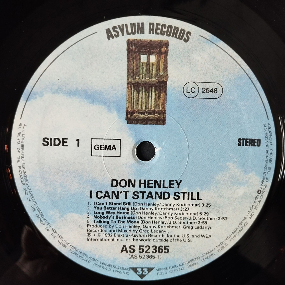 Винтажная виниловая пластинка LP Don Henley I Cant Stand Still (Germany 1982)