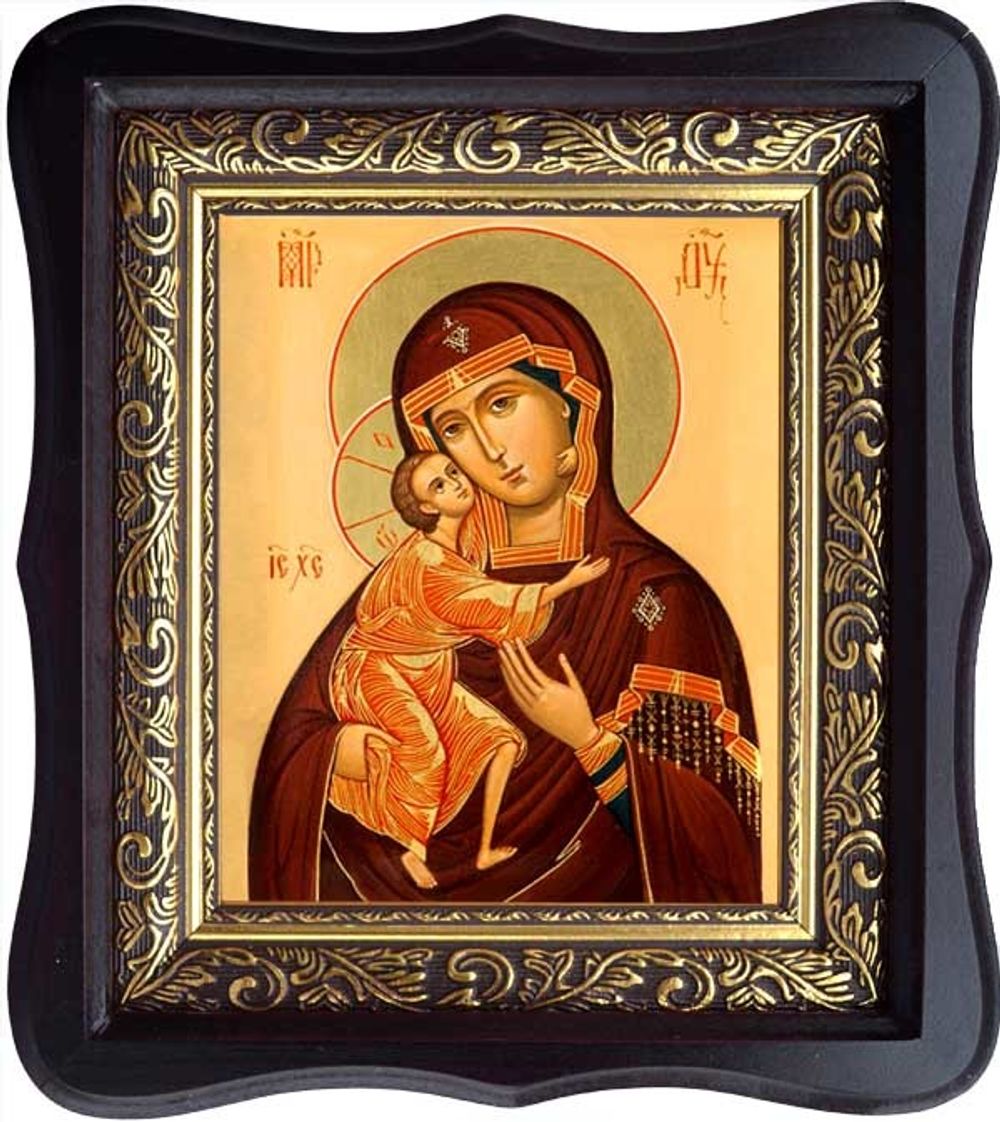 Феодоровская икона Божией Матери на холсте в киоте