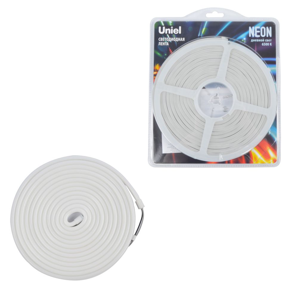 ULS-N01-2835-120LED-m-6mm-IP67-DC12V-9W-m-5M-6500K Светодиодная гибкая герметичная лента. NEON. Катушка 5м. в блистере. Дневной белый свет 6500K. ТМ Uniel