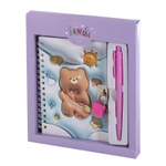 Блокнот в футляре, 17,5 см * 19,5 см, гребень, Alingar, ламин, эффект 3D, ручка, замочек, клетка, 46 л., "Мишка", сиреневый