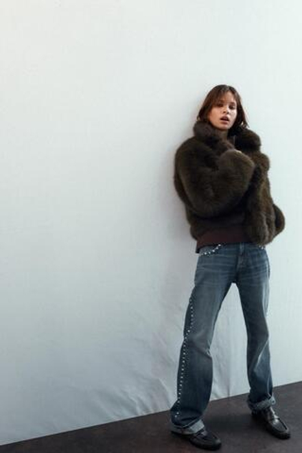 ZARA КОРОТКАЯ ШУБА ИЗ ИСКУССТВЕННОГО МЕХА, ТАБАЧНЫЙ