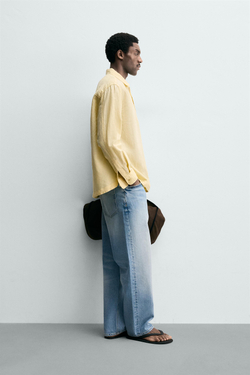 ZARA РУБАШКА-ПОЛО ИЗО ЛЬНА И ХЛОПКА, ЖЕЛТЫЙ