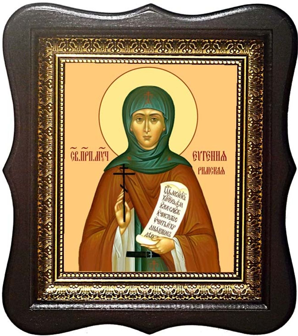 Евгения Римская преподобомученица. Икона на холсте 15х18 см в киоте 24х27х4 см.