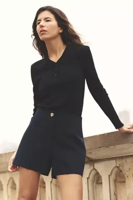 ZARA СВИТЕР ПОЛО В РУБЧИК, МОРСКОЙ СИНИЙ