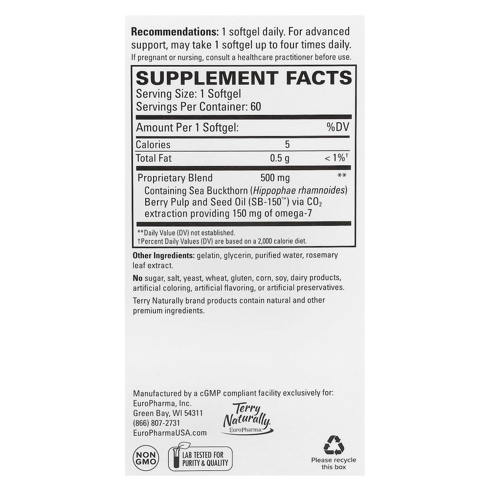 Terry Naturally, Омега-7, средство для снятия сухости для глаз, 60 мягких таблеток