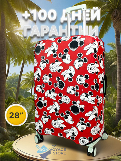Чехол на чемодан 28", цвет красный/разноцветный, Микки
