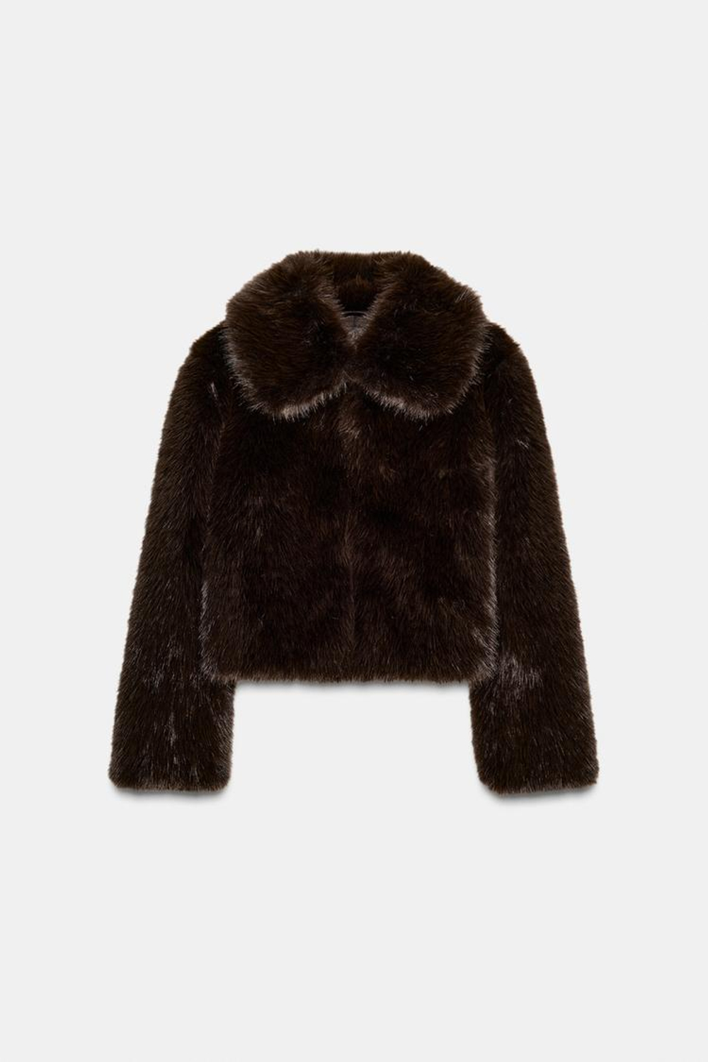 ZARA ШУБА ИЗ ИСКУССТВЕННОГО МЕХА С ВОРОТНИКОМ, КОРИЧНЕВЫЙ