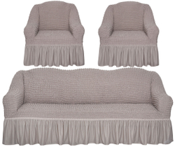 Комплект чехлов на трехместный диван и кресла с оборкой, цвет Капучино