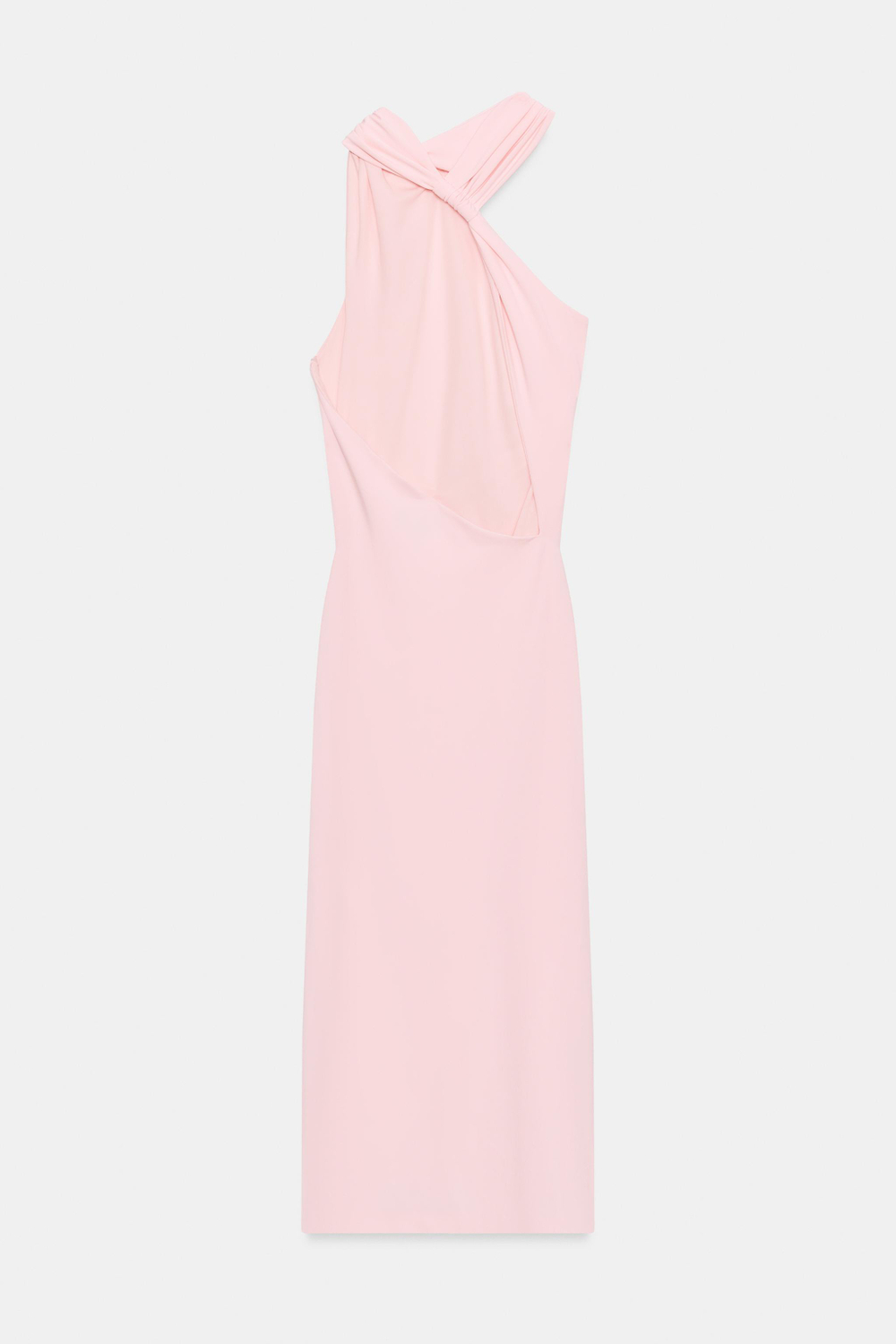 ZARA ПЛАТЬЕ ХАЛТЕР СО СБОРКАМИ, ПАСТЕЛЬНО-РОЗОВЫЙ