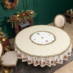 СКАТЕРТЬ КРУГЛАЯ "ЩЕЛКУНЧИК" ,220СМ БЕЖЕВЫЙ 100% ХЛОПОК , ТВИЛ