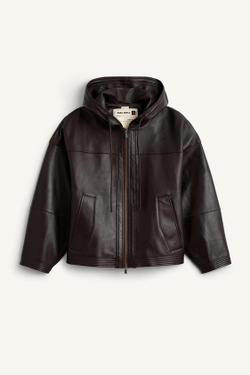 ZARA СВОБОДНАЯ КУРТКА ИЗ КОЖИ, ТЁМНО-КОРИЧНЕВЫЙ