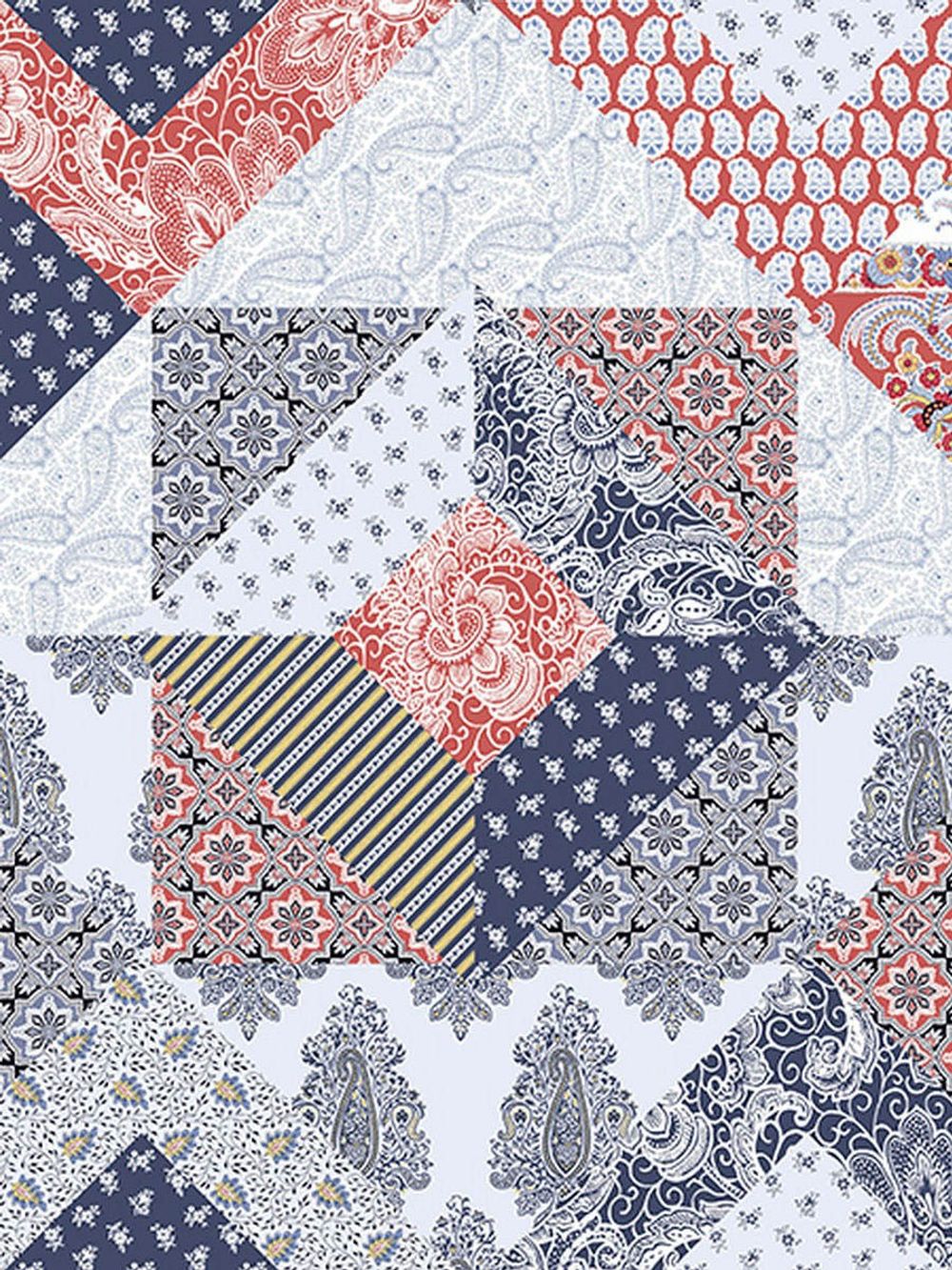 Постельное белье  перкаль Сказка "Пэчворк/Султан (красный)" семейное  Наволочка 50x70 см 2 шт  Простынь на резинке 160x200 см  Пододеяльник 145x215 см 2шт