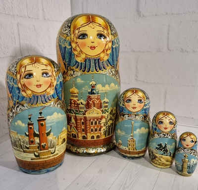 Матрешка "Виды города" 5 мест