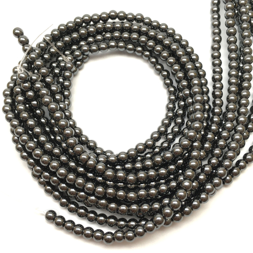 Гематит черный 4 мм, бусины (нить)