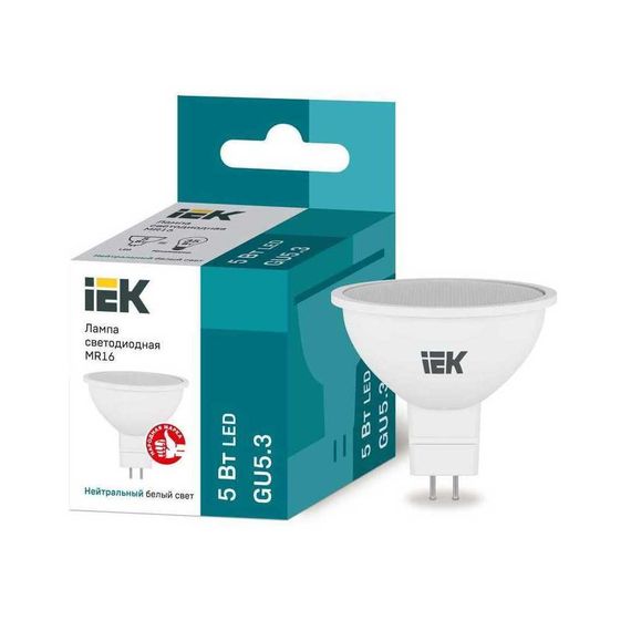 Лампа светодиодная IEK GU5.3 5W 4000K матовая LLE-MR16-5-230-40-GU5