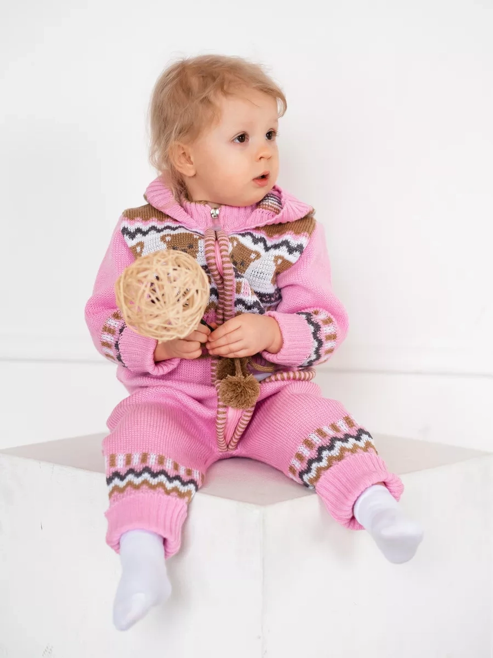 Вязаный комбинезон для новорожденных и малышей на молнии