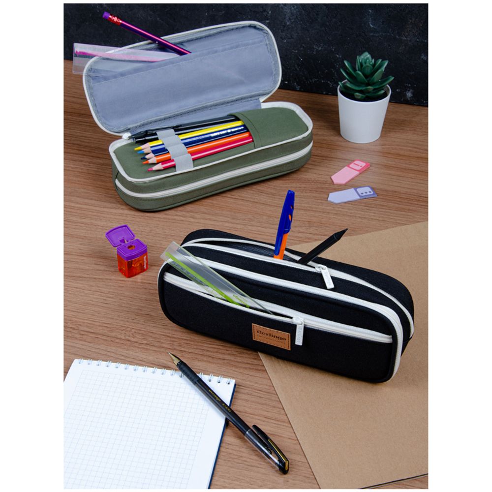 Пенал мягкий прямоугольный 2 отделения 220х80х50 Berlingo Classic black, ткань