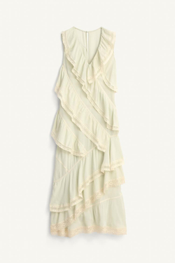 ZARA ПЛАТЬЕ С КРУЖЕВОМ И ОБОРКАМИ - LIMITED EDITION, СВЕТЛО-ЗЕЛЕНЫЙ