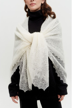 Оренбургский пуховый платок с шелком АШ140-02 экрю