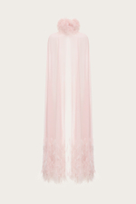 КЕЙП ИЗ ШЕЛКОВОГО ШИФОНА, ВРУЧНУЮ РАСШИТЫЙ ПЕРЬЯМИ