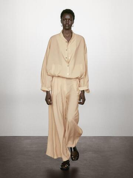Massimo Dutti Брюки палаццо с защипами, бежевый