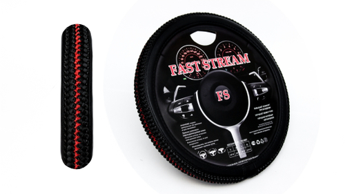 Оплетка руля M 37-38 см экокожа с черным плетеным узором в 2 ряда (FAST STREAM)