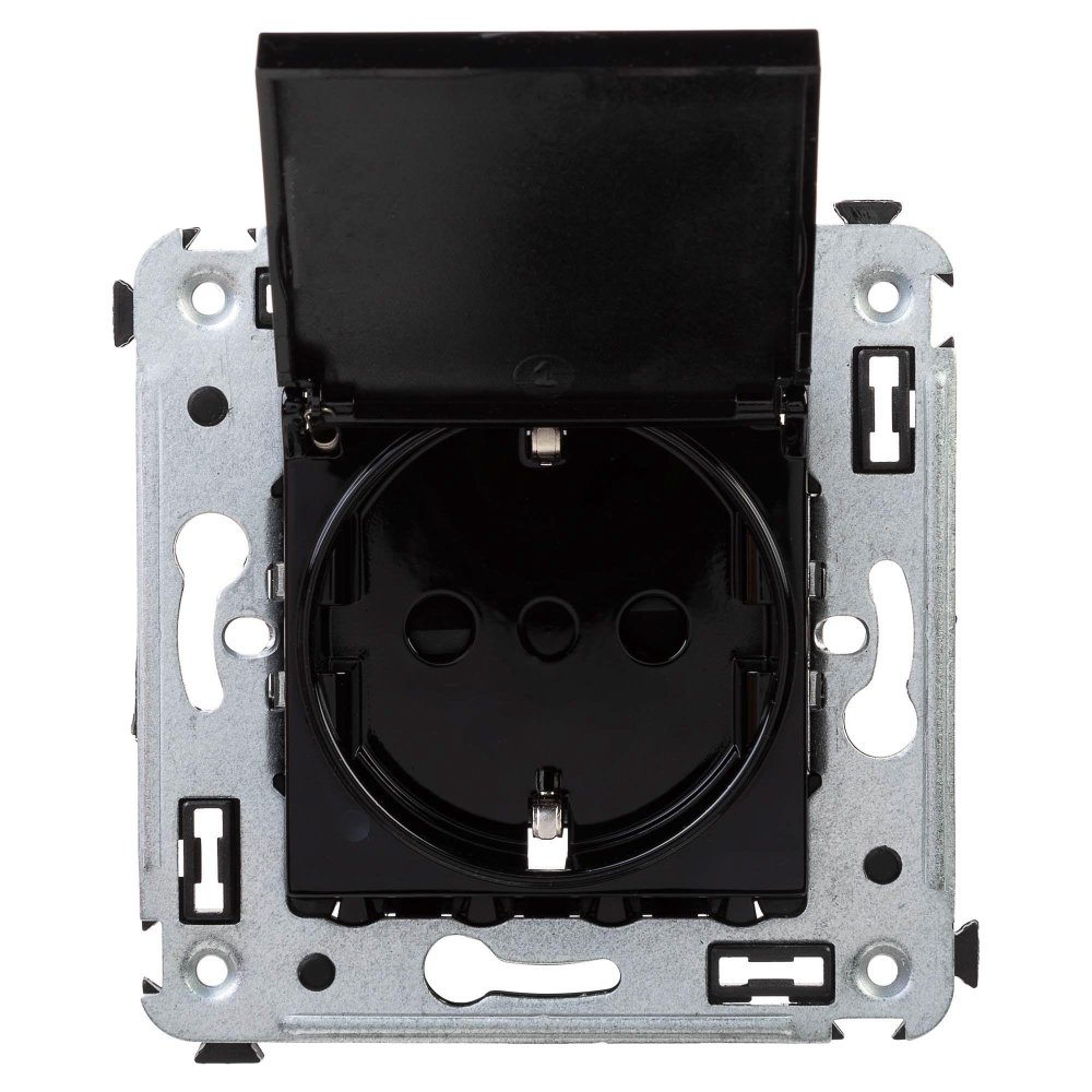 Розетка с крышкой в стену, 2P+E, с з/ш, "Avanti", "Черный квадрат"