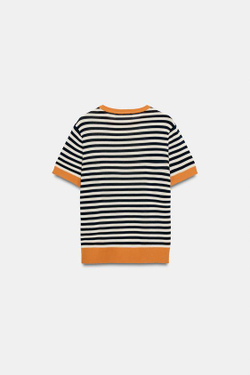 ZARA ТРИКОТАЖНЫЙ ТОП В ПОЛОСКУ, БЕЛО-ОРАНЖЕВЫЙ