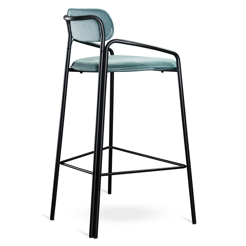 Стул барный Ror, round, велюр, черный/светло-бирюзовый