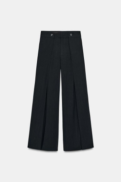 ZARA БРЮКИ В ТОНКУЮ ПОЛОСКУ СО СКЛАДКАМИ, ТЕМНО-СИНИЙ/БЕЛЫЙ