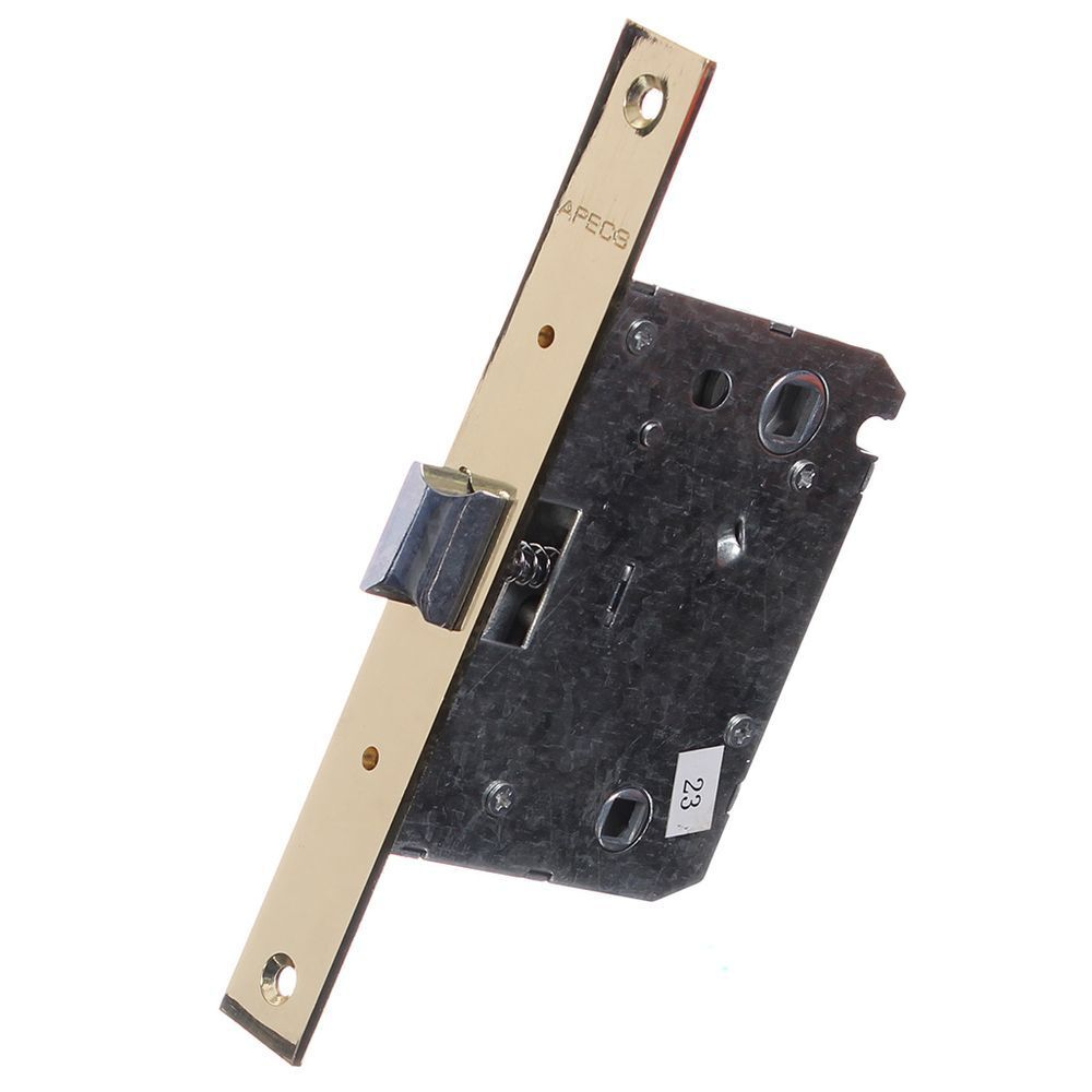 Защелка врезная, Apecs, 5600-WC-G, язычок металлический, с фиксатором, без ручек, золото