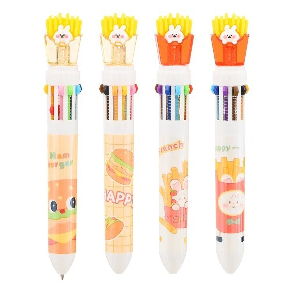 Ручка шариковая, автоматическая, 10в1, Odemei, 10-ти цветная, серия "КАРТОФЕЛЬ ФРИ", с резиновой фигуркой, 40 шт