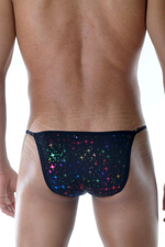 Черные мужские трусы-танга с разноцветными блестящими звездочками (Размер: XL) (Цвет: черный)