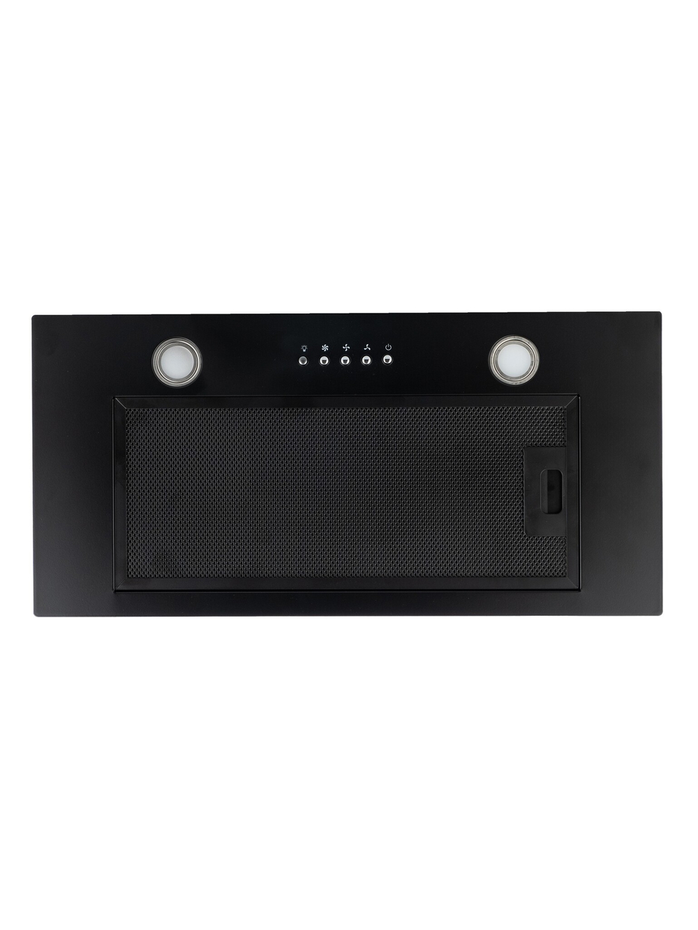 Вытяжка кухонная Quin-60 (BLACK) черный, D150мм, 1200м3/ч, полновстраиваемая, мотор 230Ватт, металл 60см, кнопочное управл.(MACBI)