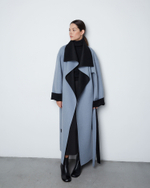 Пальто двустороннее из шерсти Берберри черно-голубой