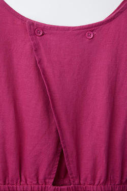 ZARA КОМБИНЕЗОН ИЗ СМЕСОВОГО ЛЬНА С ЗАВЯЗКАМИ, ЦВЕТ ФУКСИИ