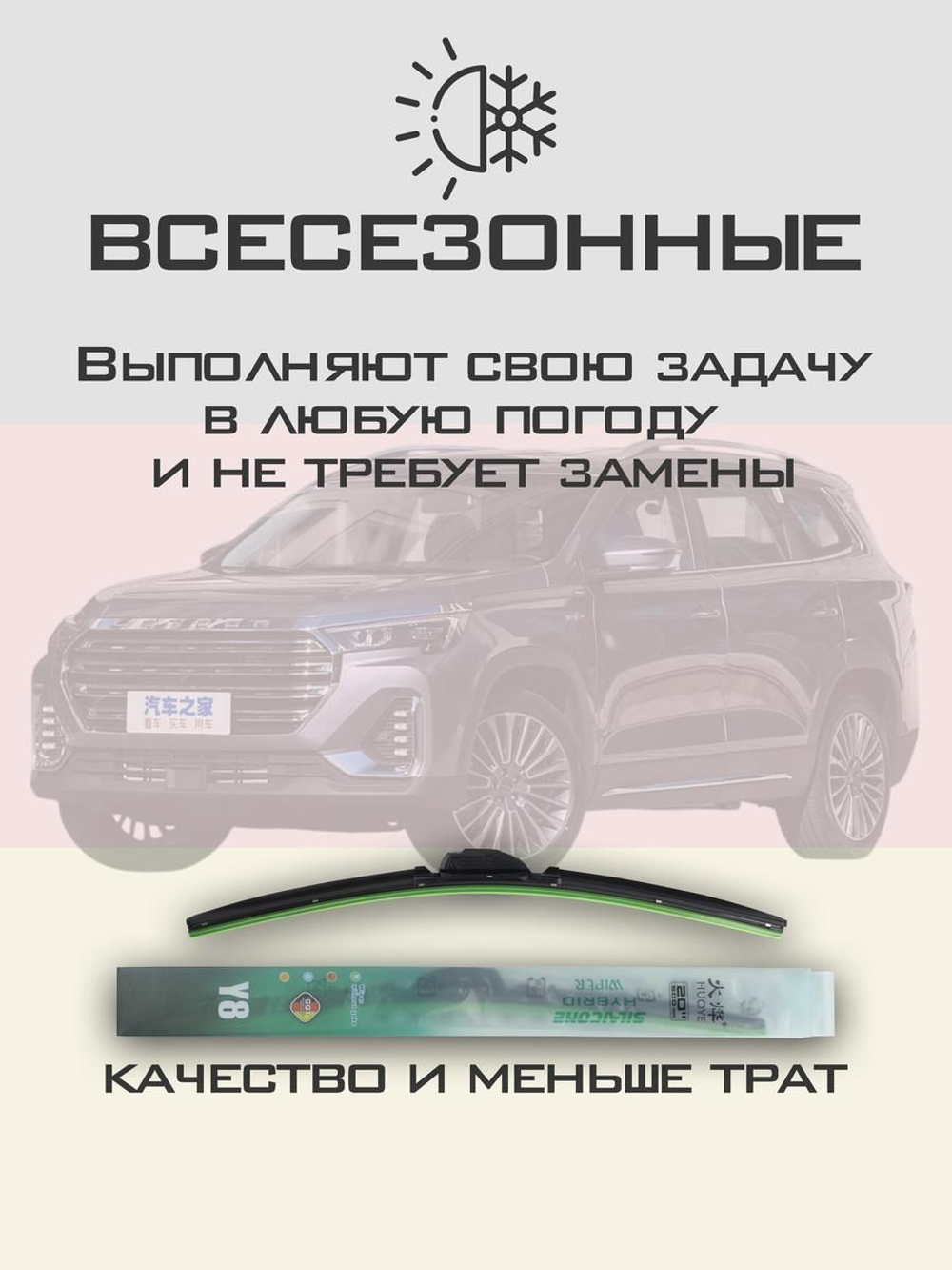 Щетки стеклоочистителя HUOYE Y8 600/475 мм на Jetour X90Plus | Push button