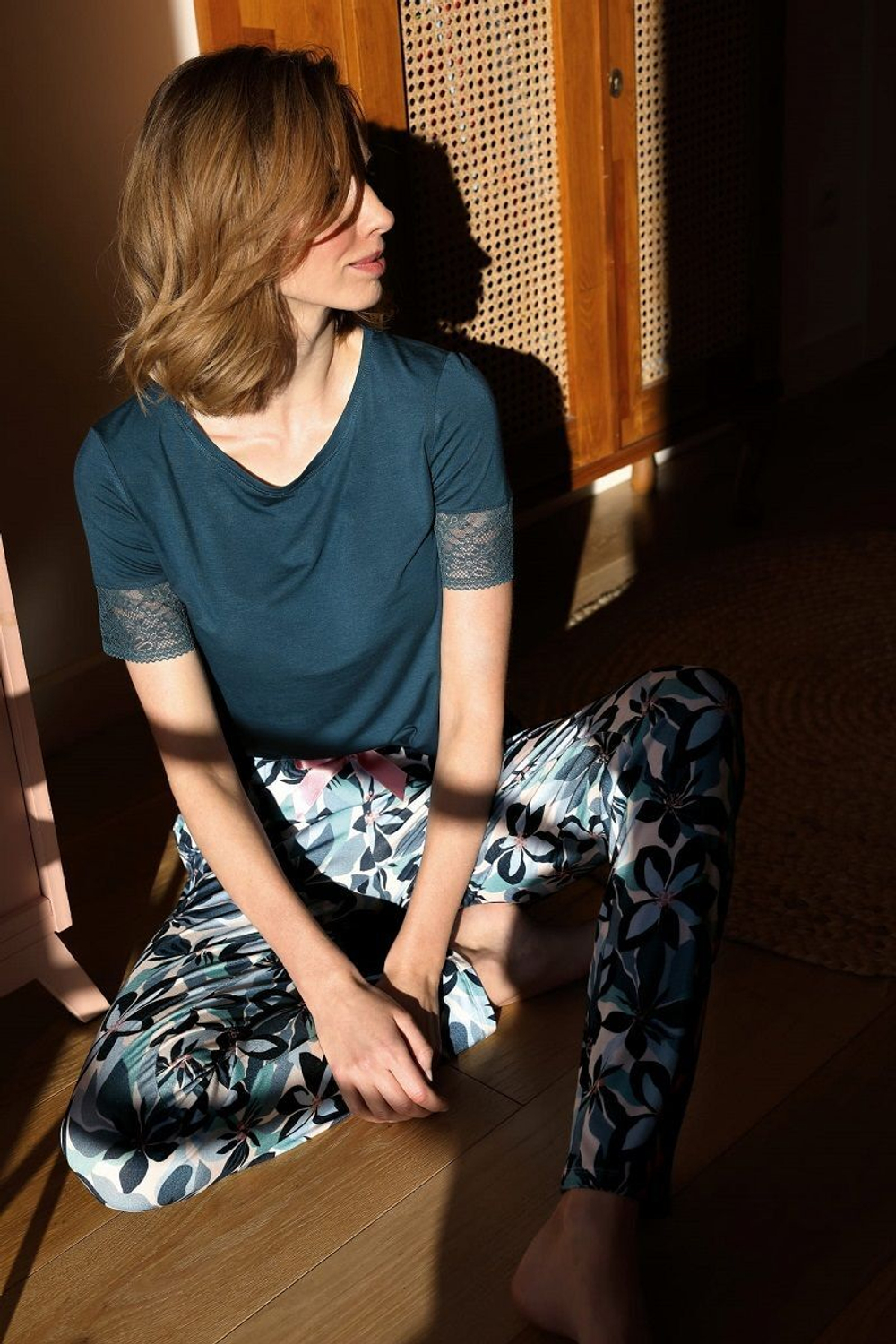 Пижама Zoya с принтом на брючках (Размер: M) (Цвет: темно-бирюзовый)