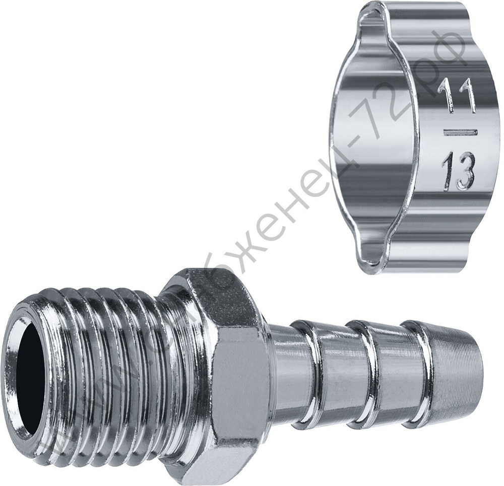 ЗУБР штуцер ″елочка″, 8 мм - 1/4″M, переходник с обжимным хомутом, Профессионал (64924-1/4-08)