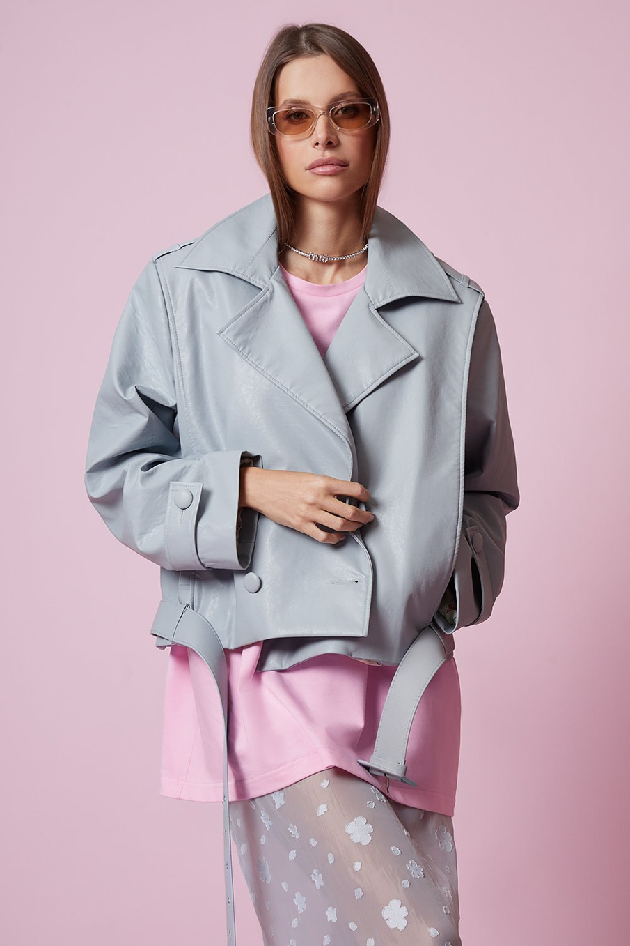 Куртка из эко-кожи голубая