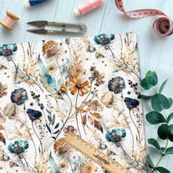 Ткань мембрана сухоцветы васильки и герберы