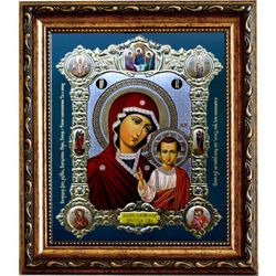 Казанская Божья Матерь. Печатная икона с рельефным тиснением.