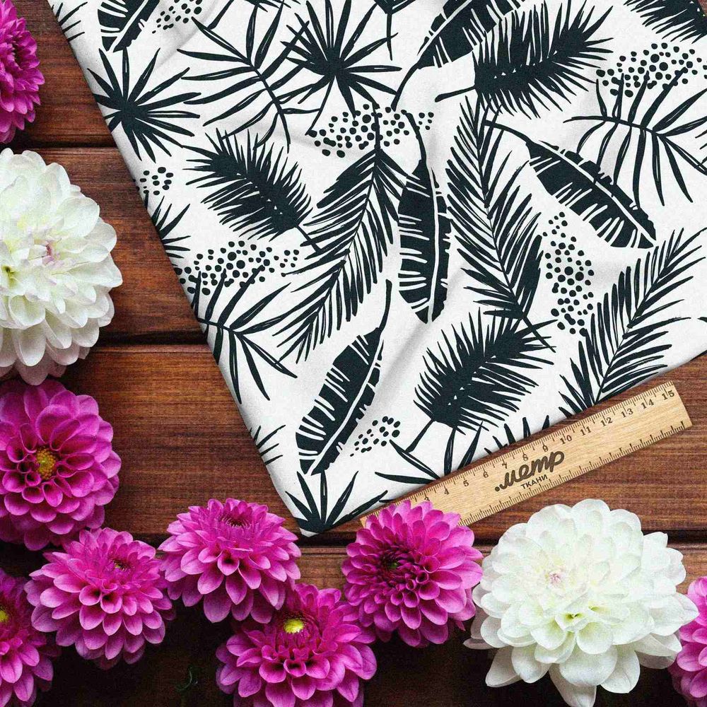 Ткань оксфорд 210 черные листья