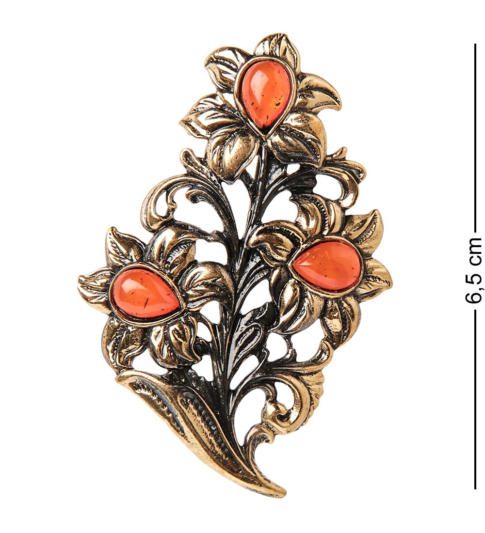 AM- 881 Брошь «Букет Лилий» (латунь, янтарь)