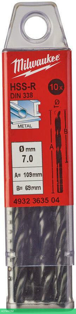 Сверло по металлу Milwaukee HSS-R 7.0мм 10шт (4932363504)