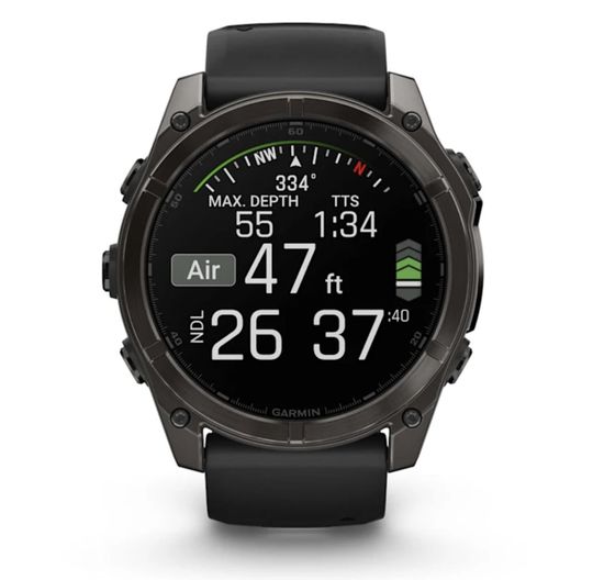 Умные часы Garmin Fenix 8, 51 мм, AMOLED, Sapphire Carbon Gray DLC Titanium with Black/Pebble Gray Silicone