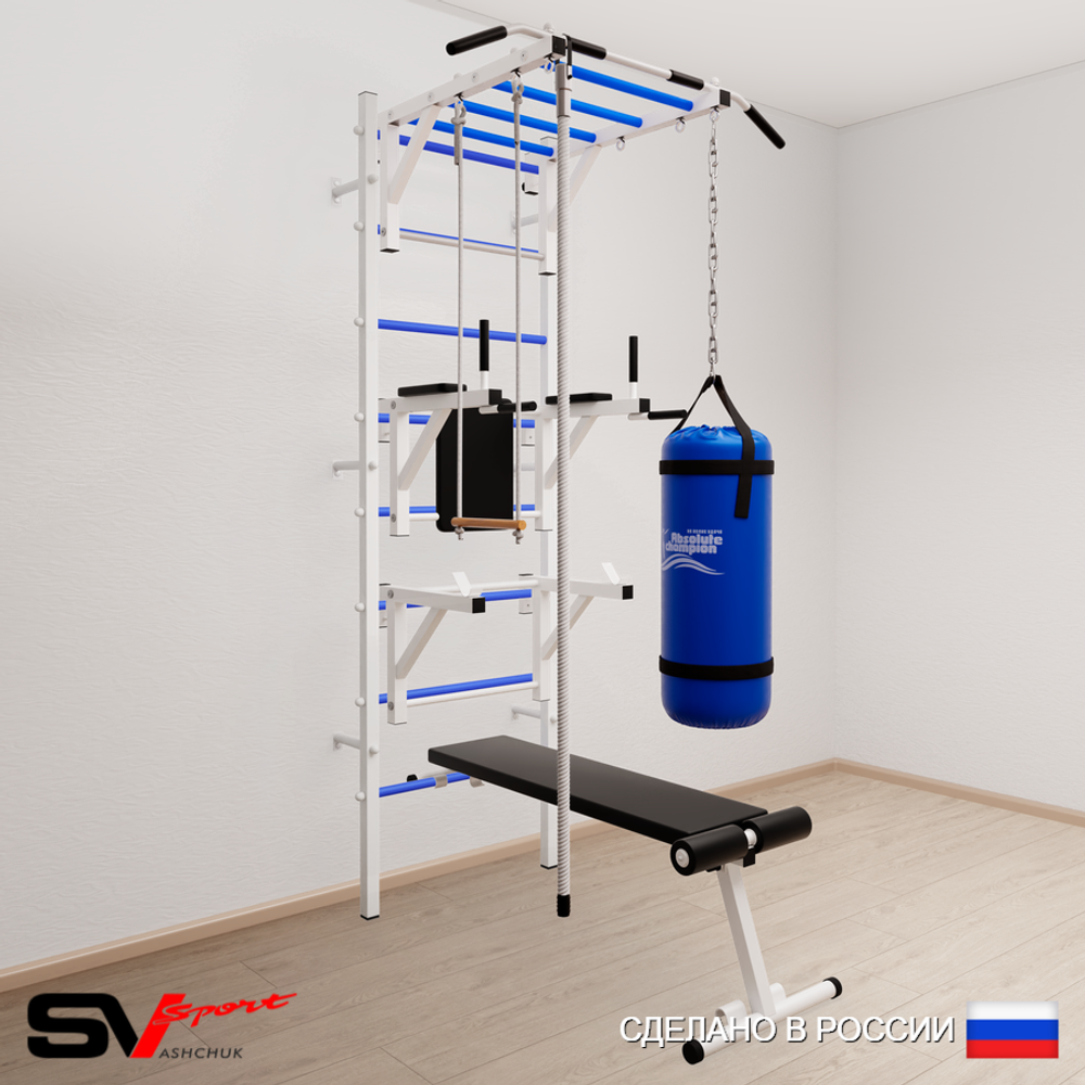 Шведская стенка Sv Sport 5661 (Турник рукоход/Брусья/Стойка/Скамья/Канат/Трапеция/Цепь/Мешок 15кг)
