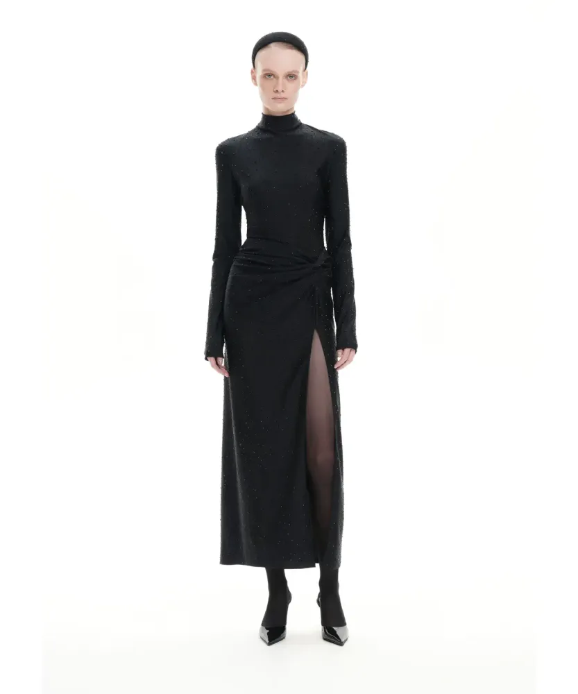Madeline, платье миди из черного бифлекса со стразами