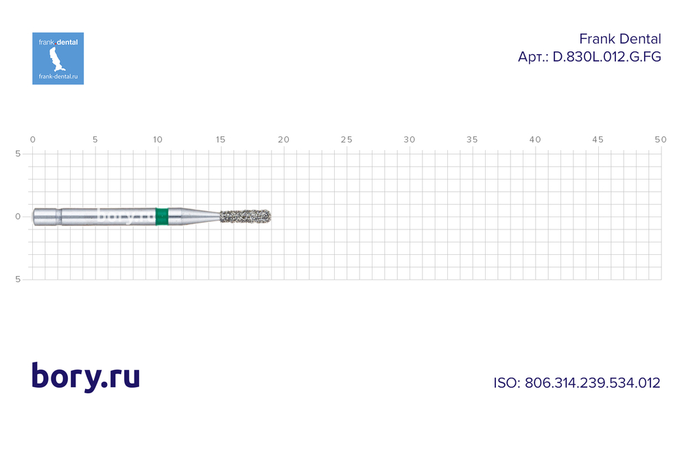 Бор алмазный зеленый  Frank Dental типа FG - D.830L.012.G.FG